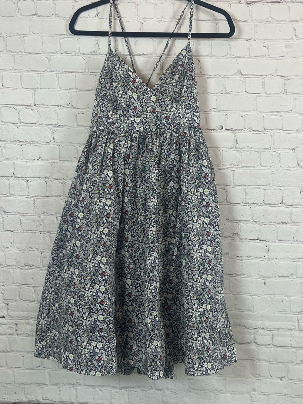 Women J. Crew Size 4 P4 Navy Floral Spaghetti-Strap Dress